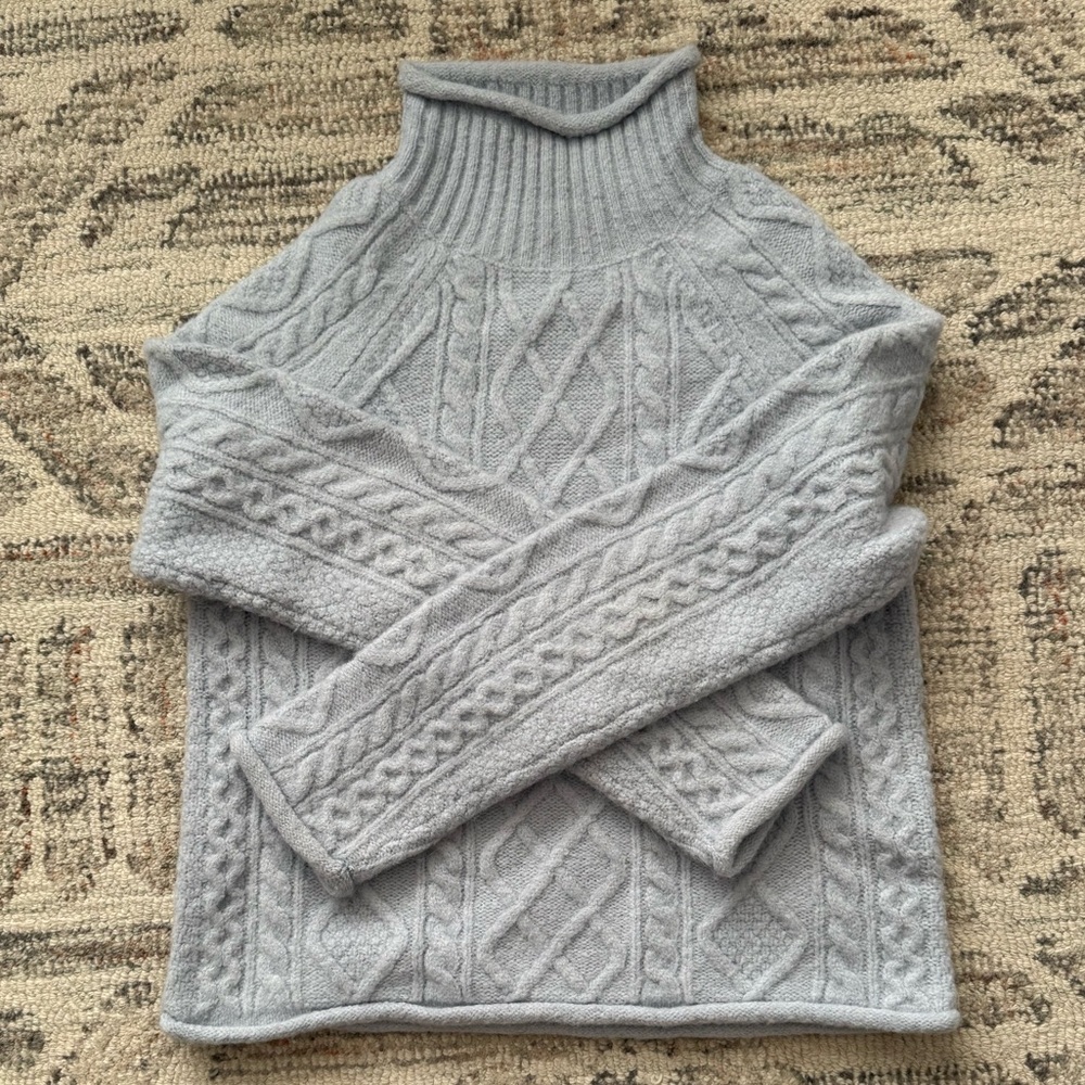 J.Crew | NWT | Merino Wool Cable Knit Turtleneck Sweater | Blue | XS